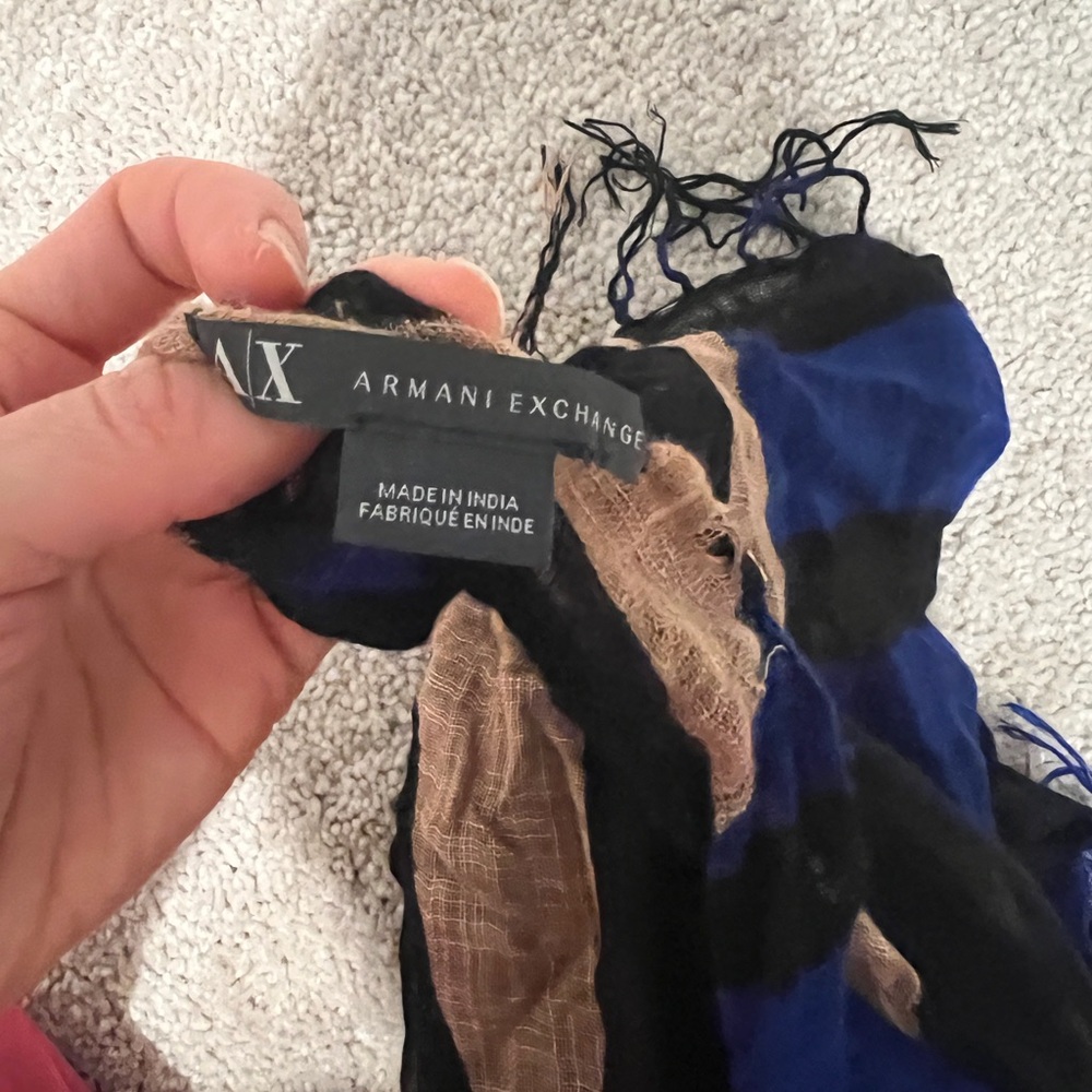 Armani Exchange Black and Blue Scarf